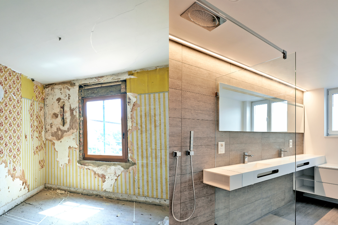 Before and after transformation of a bathroom enhancing property appeal for a fast home sale.