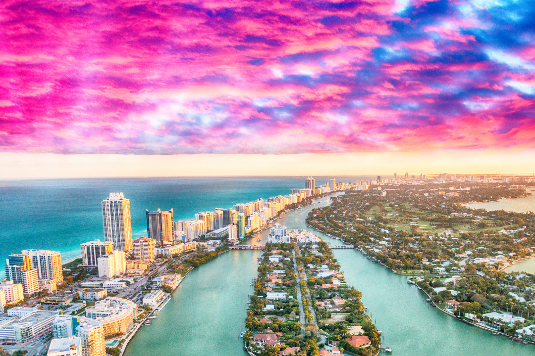 Aerial view of Miami Beach skyline, illustrating the real estate market where bridge loans are commonly used.